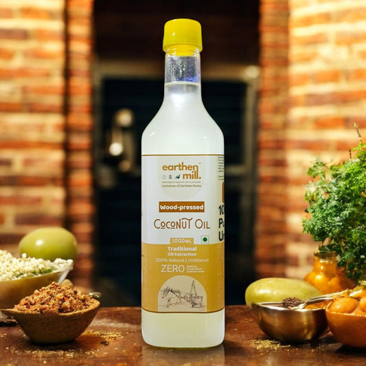 Earthen Mill Woodpressed Coconut Oil – Pure, Natural, and Cold-Pressed for Cooking, Skin & Hair